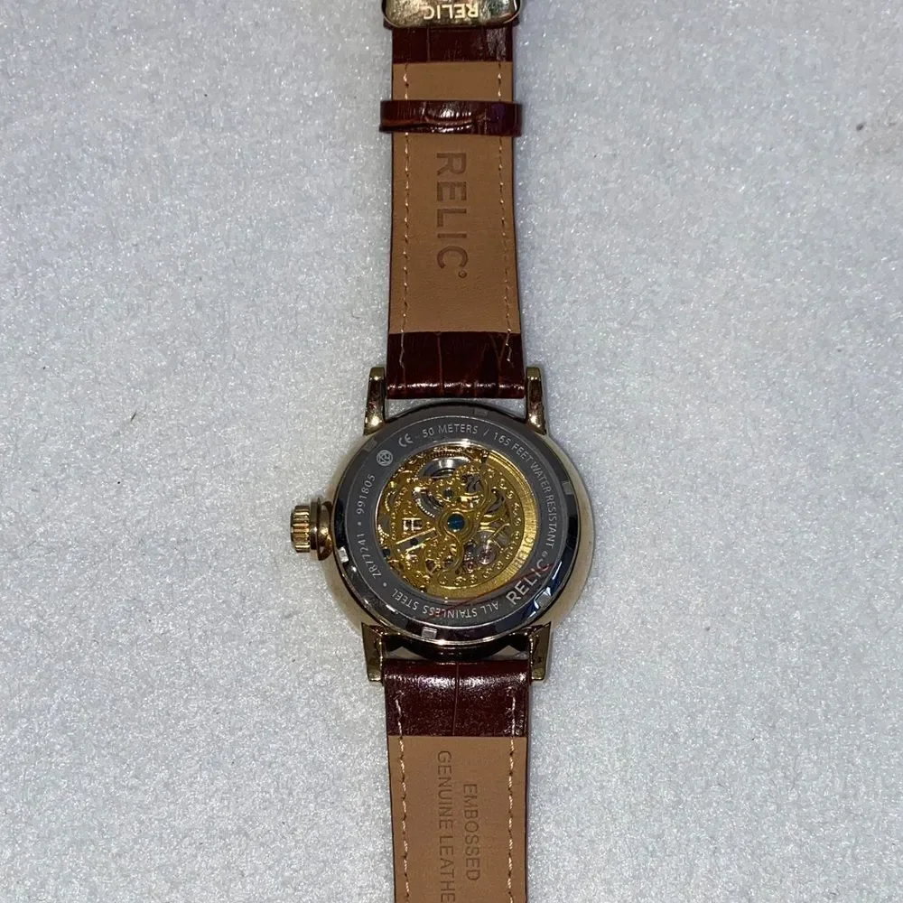 Relic Gold Dial Brown Leather Watch